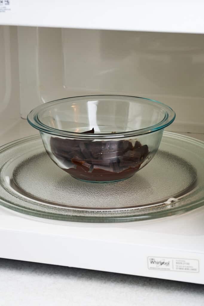 Melting chocolate in a microwave.