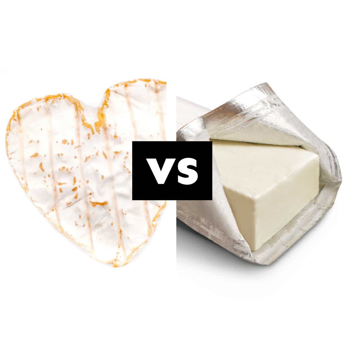 Collage that says Neufchatel vs Cream Cheese.