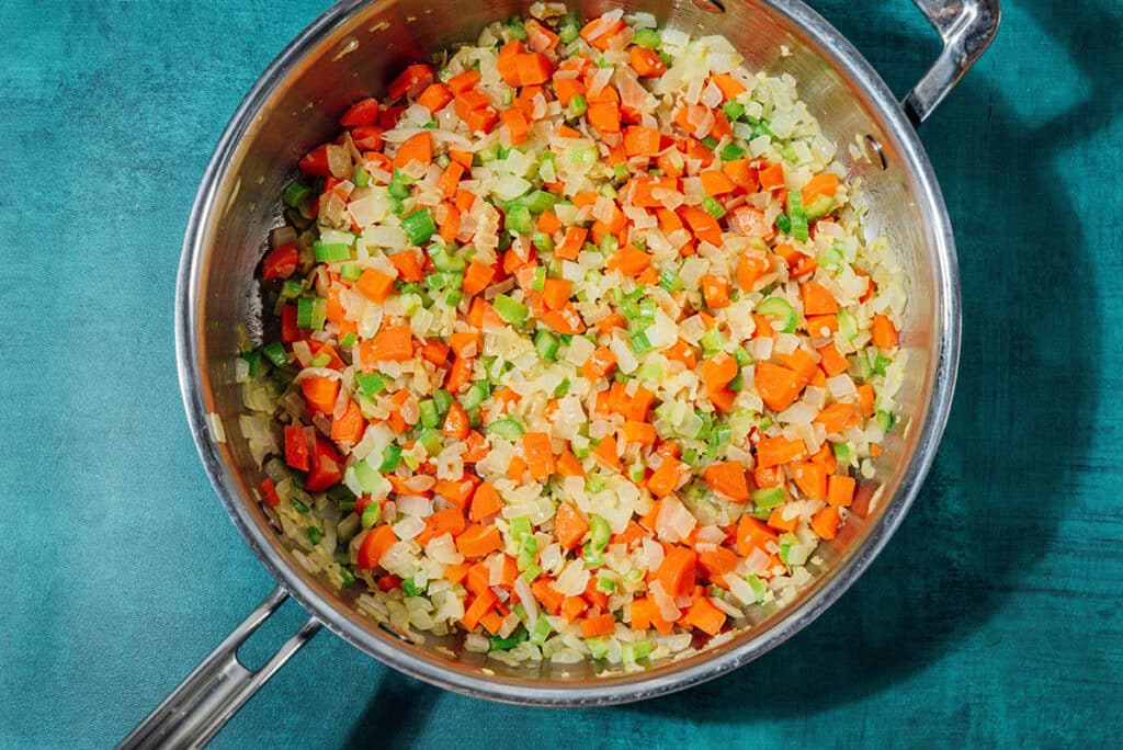 Mirepoix in a pan.