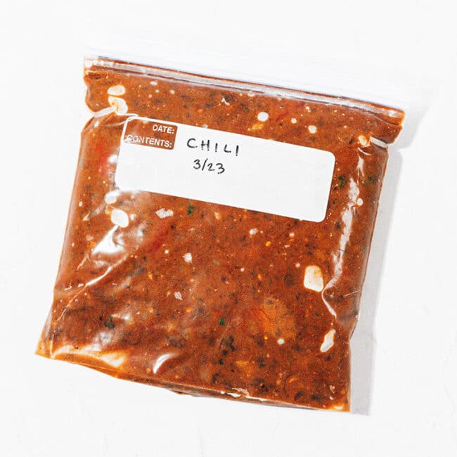 Frozen chili in a bag.