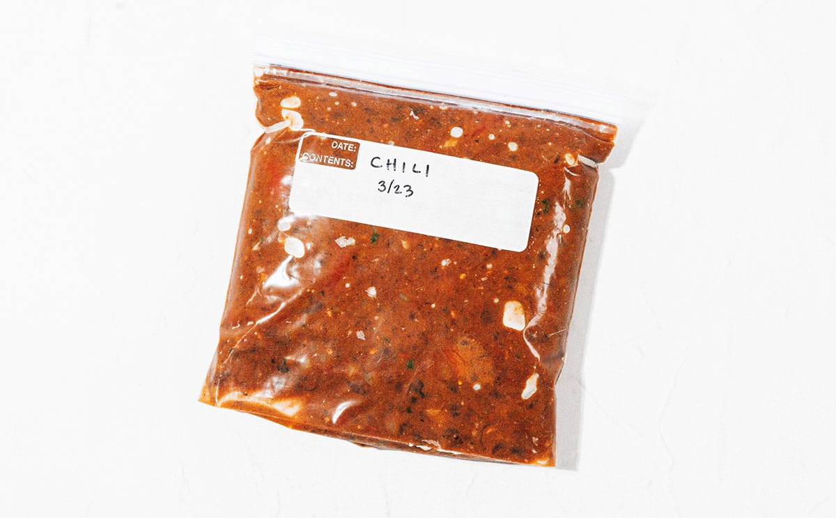 Frozen chili in a bag.