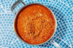 Lentil soup in a pot.