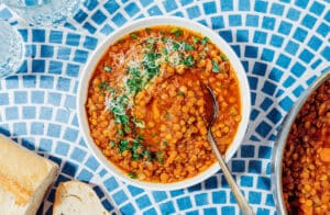 Lentil soup with a spoon.