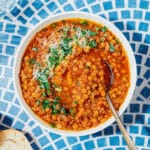 Lentil soup with a spoon.