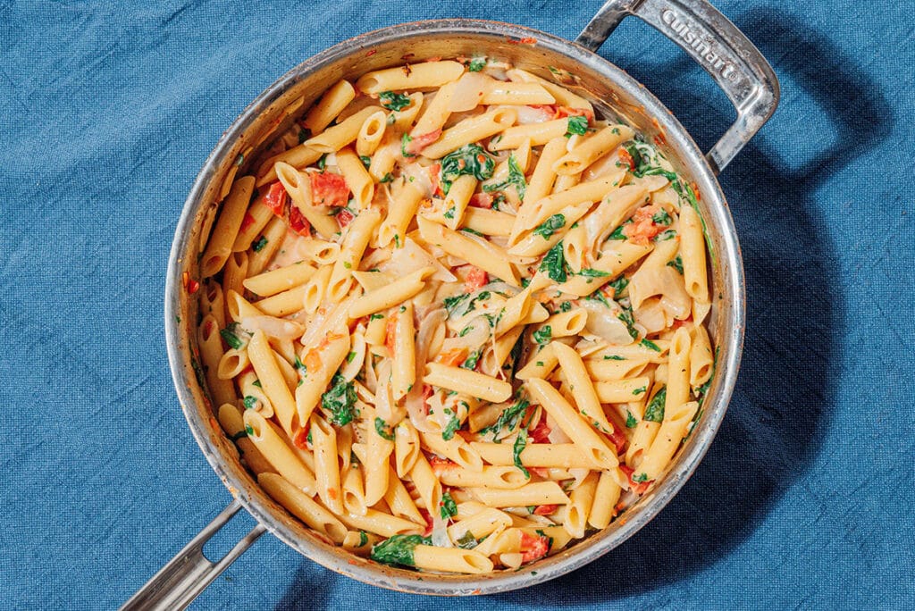 Pasta in a pan.