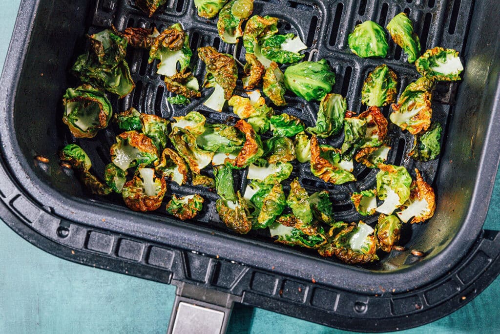 Brussels sprout leaves in an air fryer.