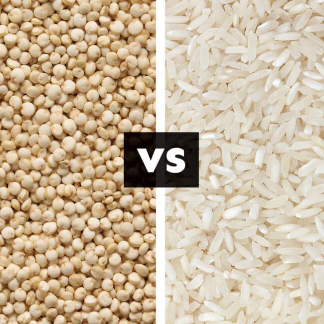 Collage that says quinoa vs rice.