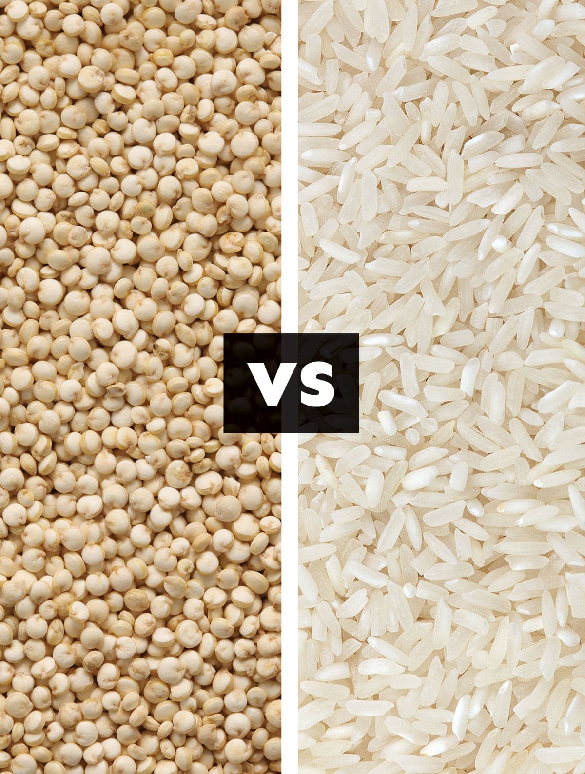 Collage that says quinoa vs rice.