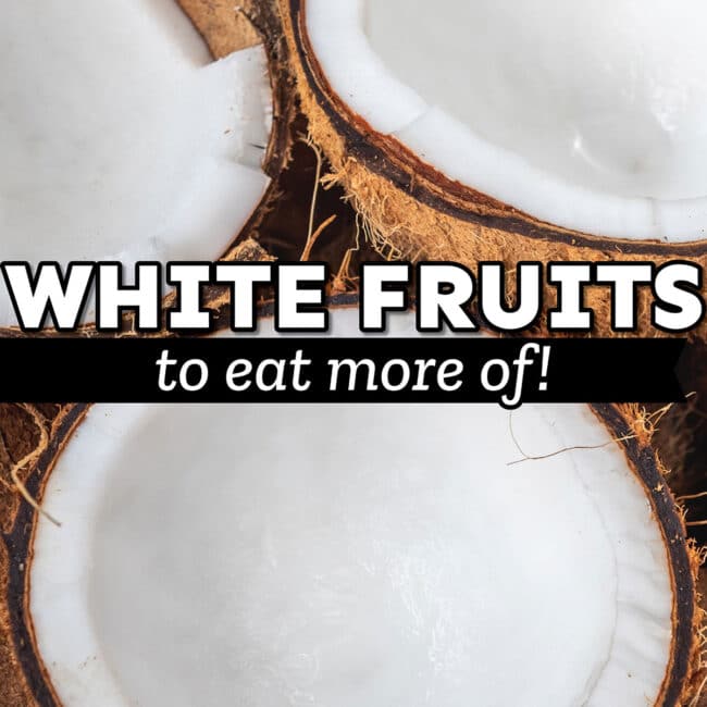 Collage that says "white fruits".