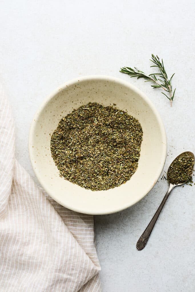 Mixed herbs in a bowl.