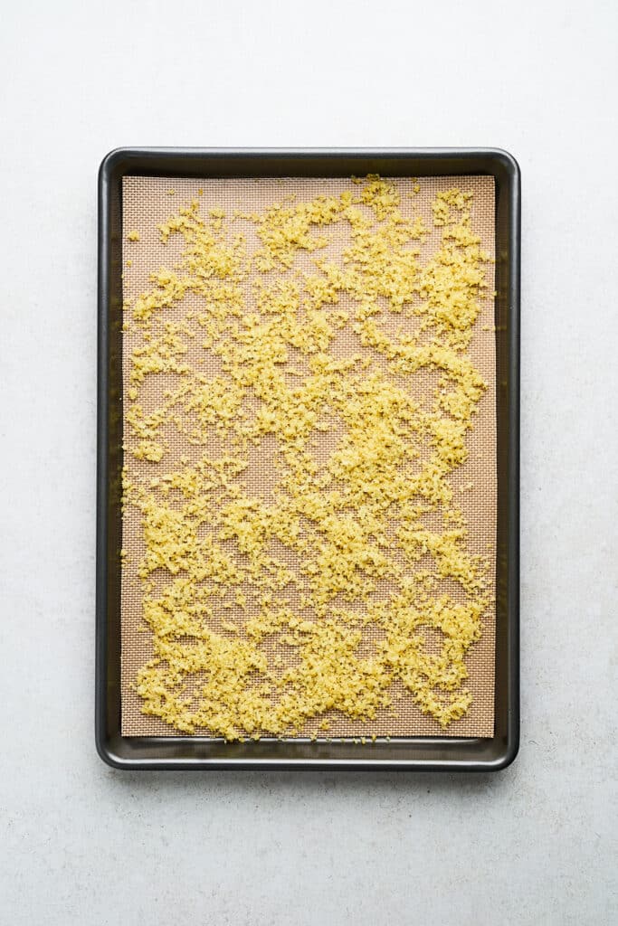 Lemon zest on a baking pan.