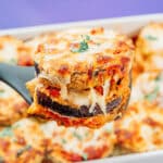 Eggplant parmesan on a spatula.