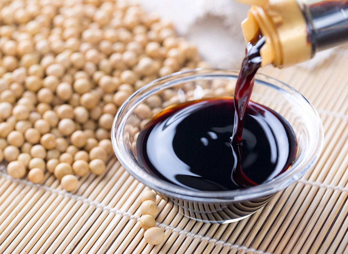 Pouring soy sauce.