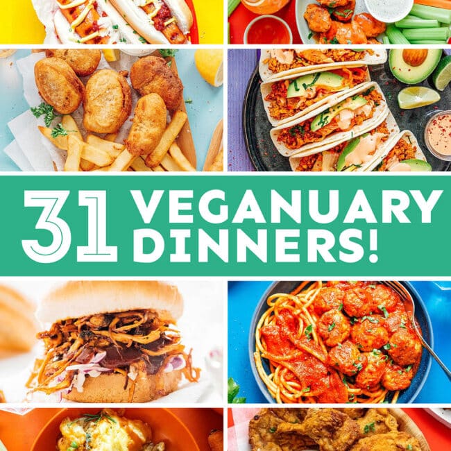 Collage that says "veganuary dinners".