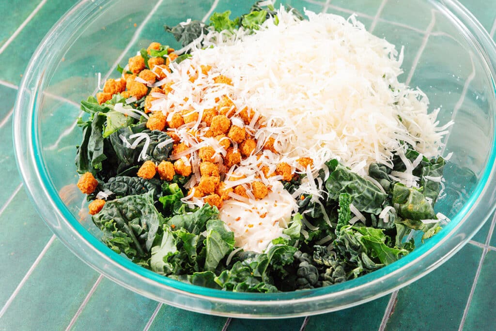 Kale chickpea salad in a bowl.