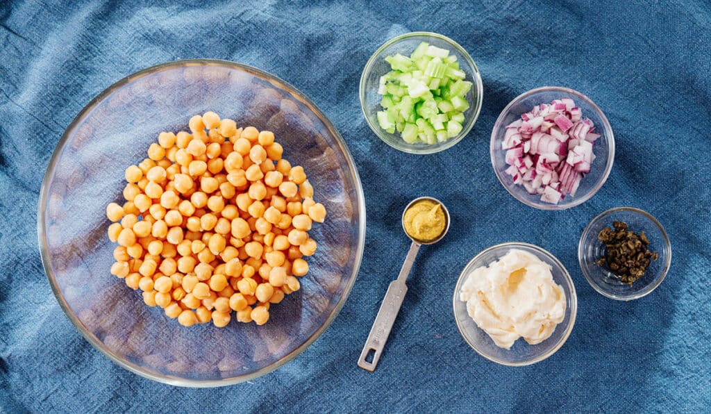 Ingredients for chickpea tuna salad.