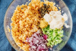 Ingredients for chickpea tuna salad.
