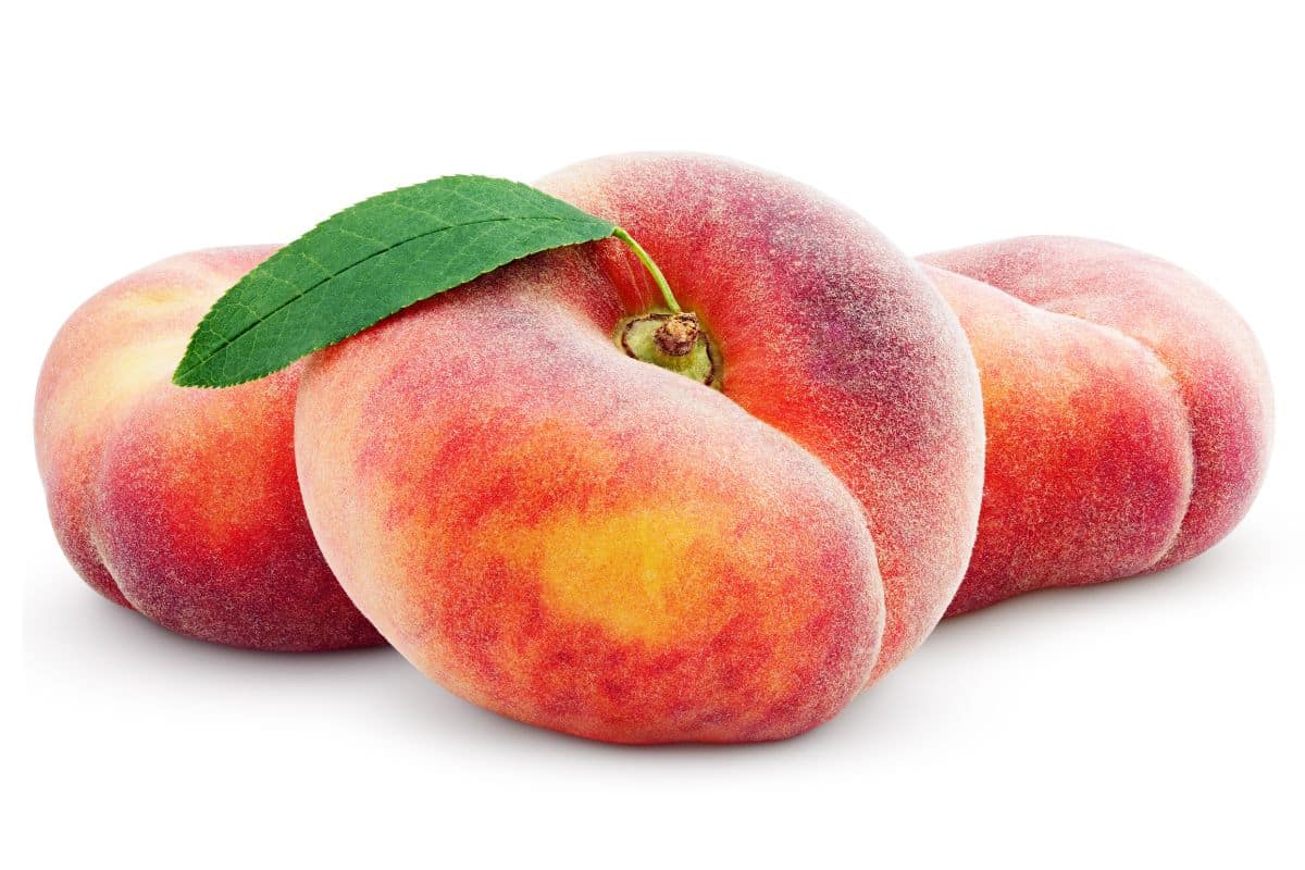 Donut peaches on a white background.