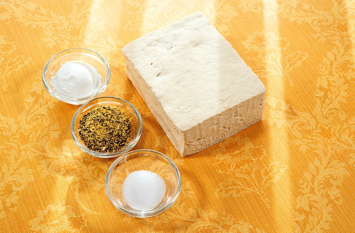 Ingredients for lemon pepper tofu.