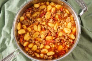 Making gnocchi in a pan.