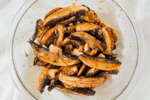 Marinating mushrooms.