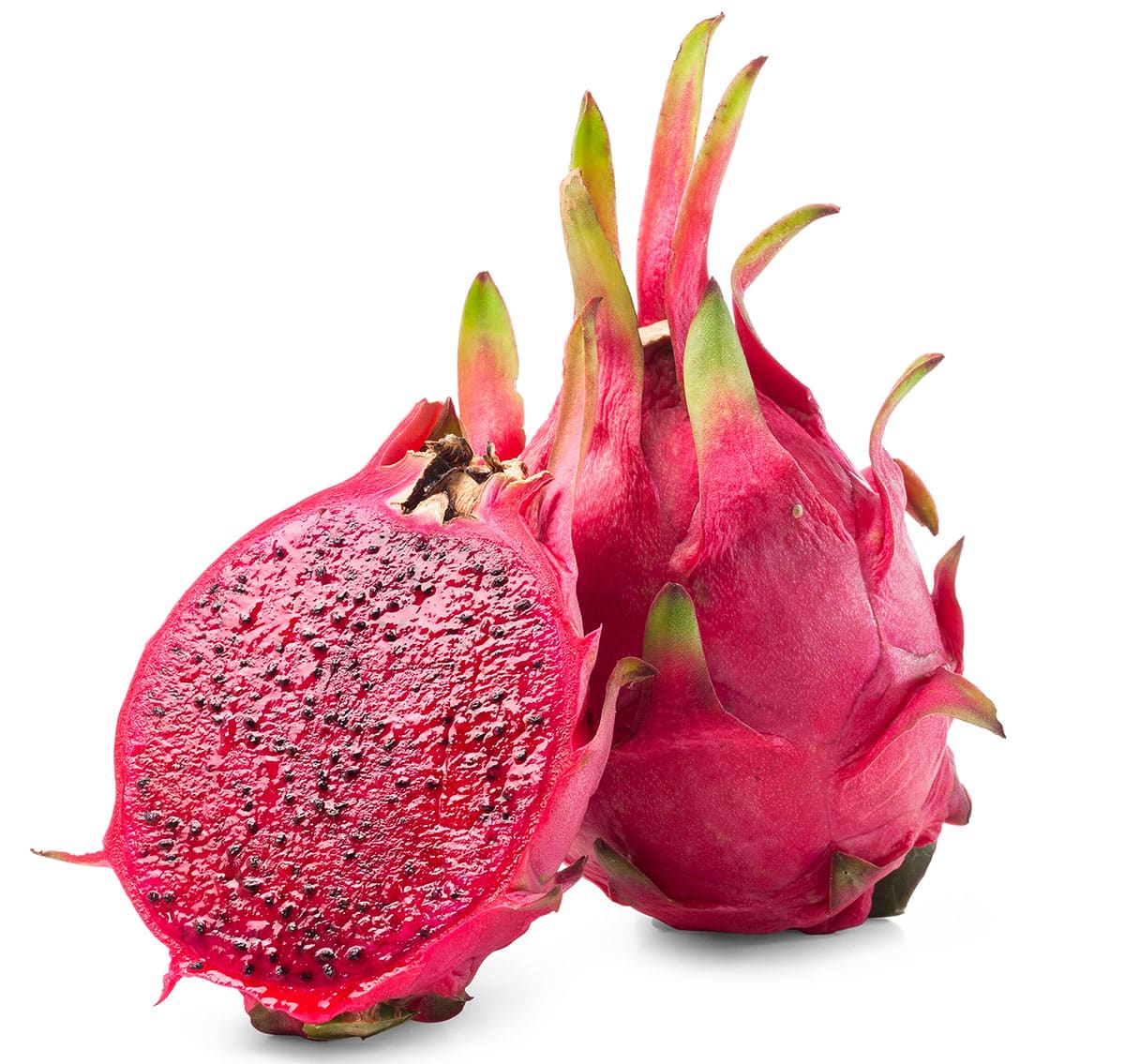 Red dragon fruit on an isolated white background.