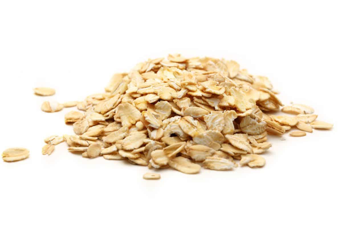 Rolled oats on a white background.
