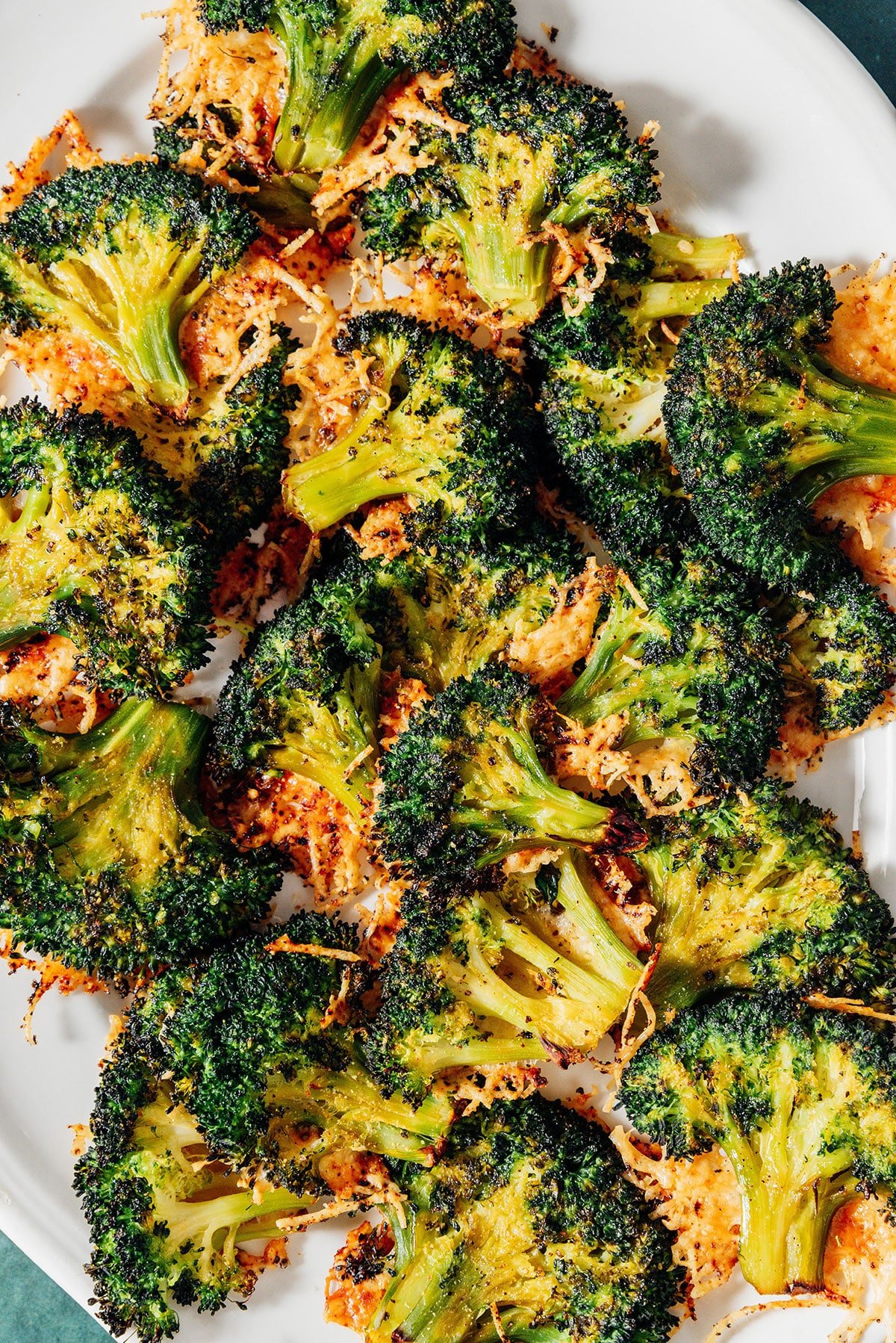 Smashed broccoli on a platter.