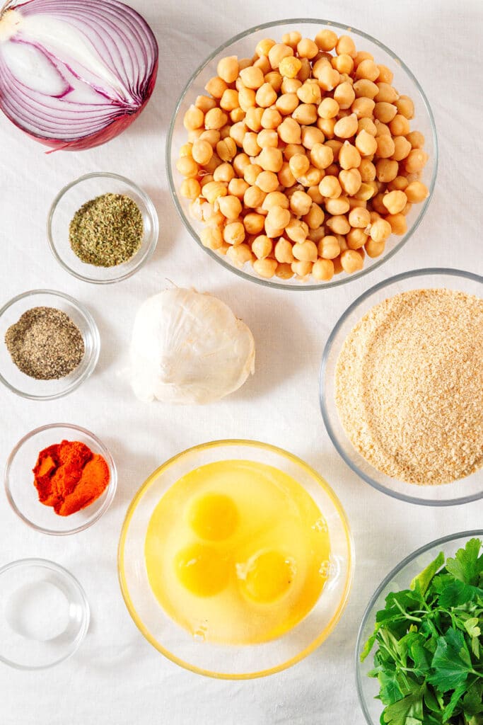Ingredients to make chickpea meatballs.