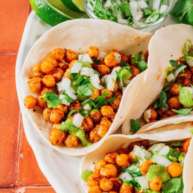 Chickpea tacos on a plate.