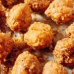 Crispy chickpeas with tahini close up.