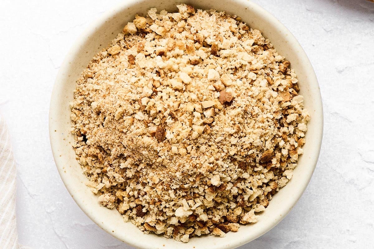 Homemade breadcrumbs in a bowl.
