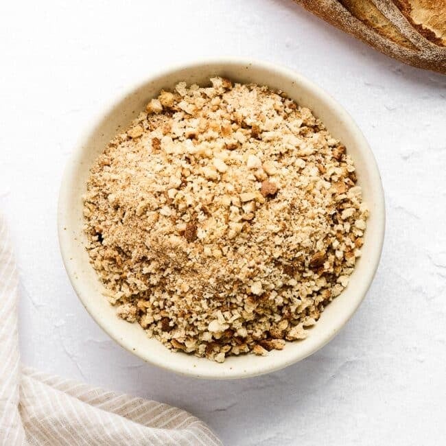 Homemade breadcrumbs in a bowl.