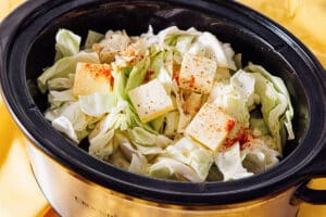 Slow cooker cabbage in a crock pot.