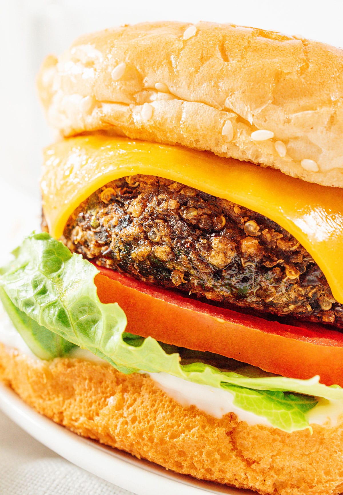 Close up of a veggie burger.