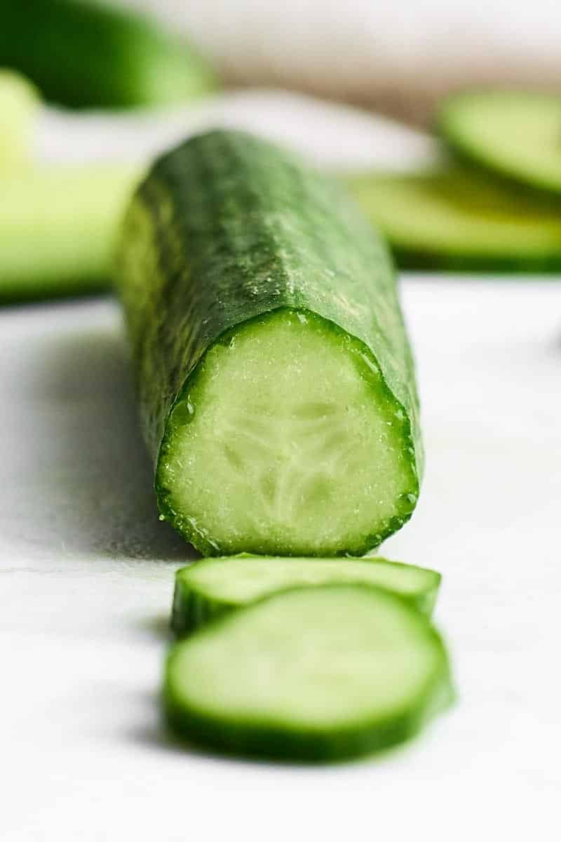A slice of cucumber close up.