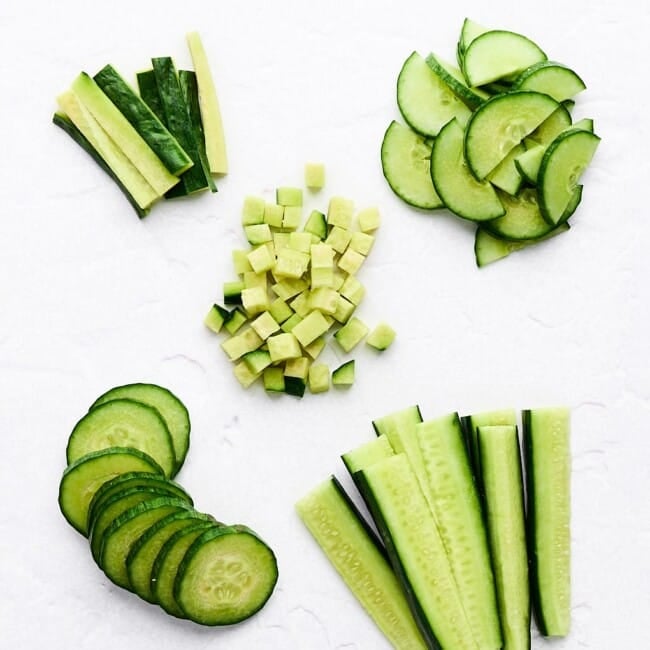 Many ways to cut cucumber.