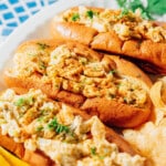 Vegan lobster rolls on a a platter.