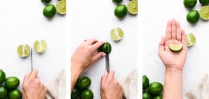Lengthwise lime wedges.