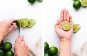 Slicing lime wheels.