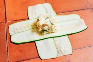 Close up of zucchini ravioli.
