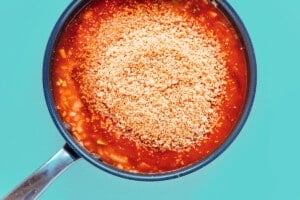 Ingredients for vegan sloppy joes in a pan.