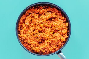 Vegan sloppy joe mixture in a pan.