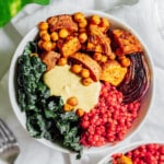 Glow bowls with sweet potato, kale, and pearl couscous,