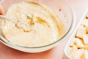 Whisking egg for French toast casserole.