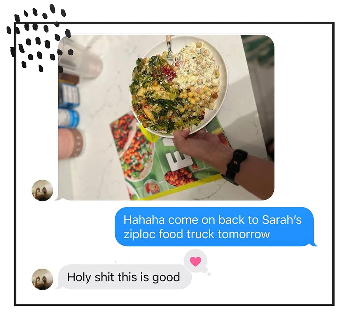 Screenshot of texts about marinated chickpeas.