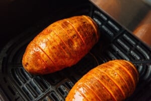 Hasselback potatoes in an air fryer.