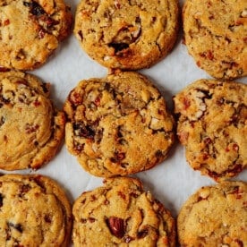 Chewy date cookie on a baking sheet.