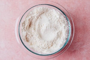 Mixing dry ingredients for cookies.