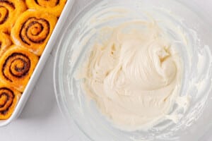 Making icing for cinnamon rolls.